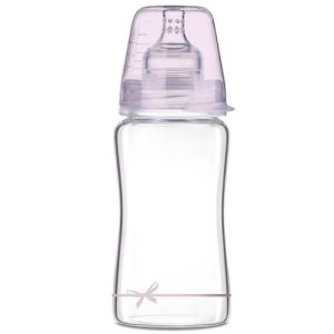 Biberón de cristal 250ml LOVI LAZO ROSA