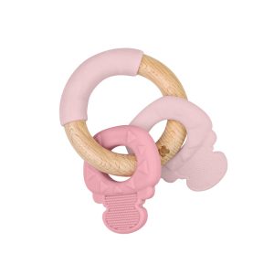 Mordedor de silicona y madera LLAVES ROSA