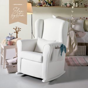 Mecedora de lactancia NANNY SLOW SYSTEN polipiel blanco.